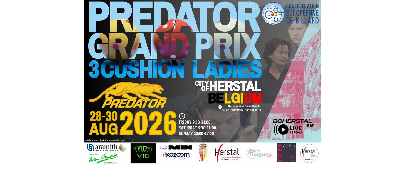 8TH PREDATOR GRAND PRIX 3-CUSHION LADIES STARTING SOON IN HERSTAL, BELGIUM.
